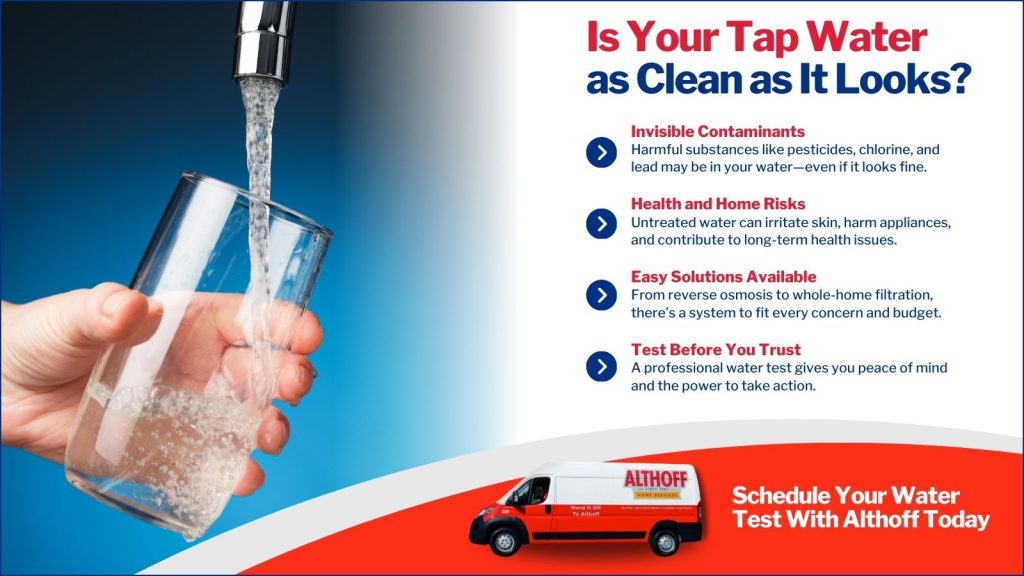 This is an image of a person filling up a glass of water from their faucet. The headline reads is your tapwater as clean as it looks?