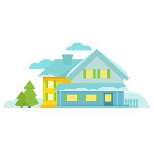 Illustration of a house with winter and summer elements, symbolizing heating and air conditioning repair services.